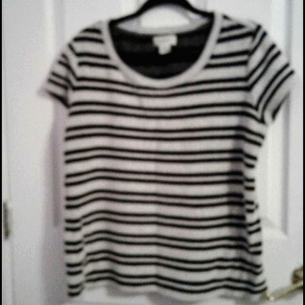 Liz Claiborne Weekend Gray & Black Striped Classic Casual Short Sleeve Top XL